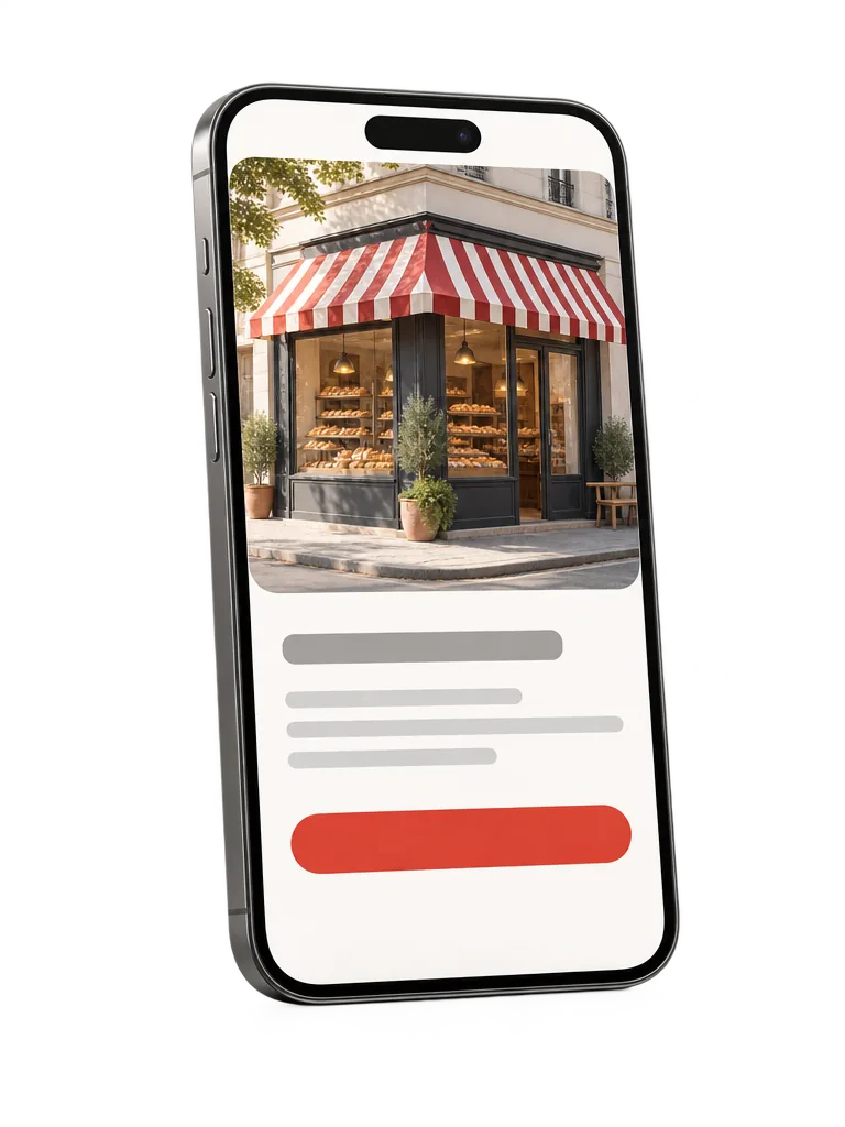 A small corner shop with a red striped awning